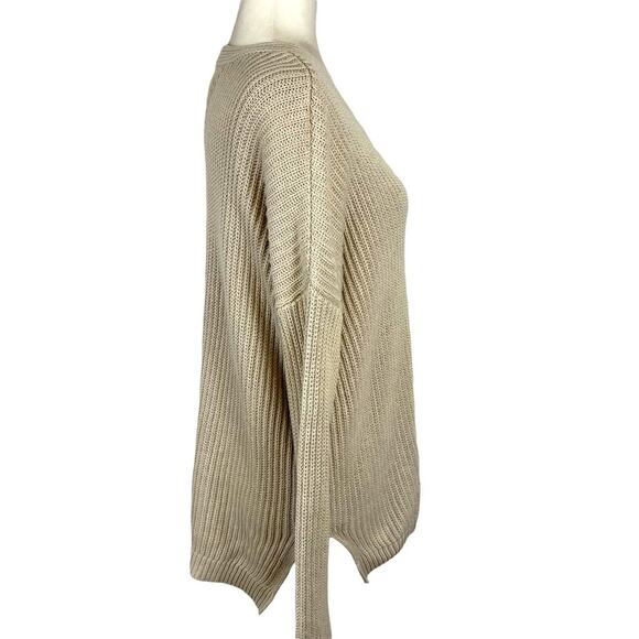 Vince Ribbed Knit Directional V-neck 100% Cotton Pullover Sweater Neutral XS - Picture 4 of 8